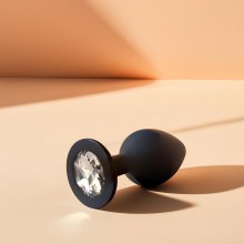 Анальная пробка силиконовая черная с белым кристаллом «Fantasy Toys M», 06830 M, длина 8 см.