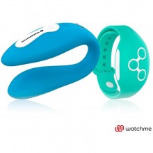 Вибратор для пар «Wearwatch Dual Pleasure Wireless Technology Watchme Ind» с дистанционным управлением, цвет голубой, DreamLove D-227564, длина 8 см.