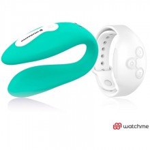 Вибратор для пар «Wearwatch Dual Pleasure Wireless Technology Watchme Aqu» с управлением в часах, цвет зеленый, DreamLove D-227566, длина 8 см.