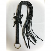Виниловая плетка с кольцом и плетеной ручкой, цвет черный, TPK-0020B, бренд OEM, длина 42 см.