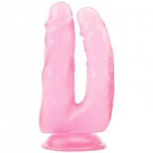 Фаллоимитатор сдвоенный «Hi-Rubber» на присоске, цвет розовый, Chisa Novelties CN-711941676, длина 18 см., со скидкой
