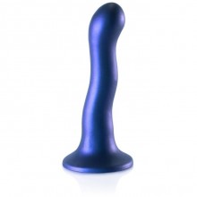 Изогнутый фаллоимитатор точки-G «Ultra Soft Silicone Curvy G-Spot Dildo» на присоске, цвет синий, силикон, Shots Media OU818MBL, длина 18 см.