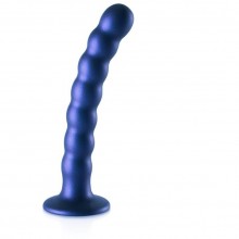 Изогнутый фаллоимитатор «Beaded G-Spot» с плавным рельефом, цвет синий, Shots Media OU823MBL, длина 16.5 см.