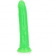 Люминесцентный фаллоимитатор на присоске «Slim», цвет зеленый, Shots Media REA144GLOGRN1, длина 25 см.