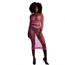 Топ в комплекте с нижней юбкой «Long Sleeve Crop Top and Long Skirt», размер XS/XL, цвет розовый, Shots Media OU834GPNOS, из материала Нейлон