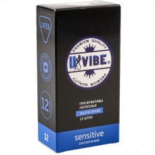 Тонкие презервативы «Sensitive», 12 шт., Uvibe Ультратонкие №12, длина 18 см.
