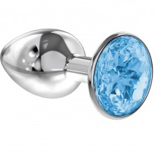 Малая серебристая анальная пробка «Diamond Light blue Sparkle Small» с голубым кристаллом - 7 см., 4009-04Lola, цвет голубой, длина 7 см.