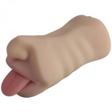 Мастурбатор двойной вагина и рот 3D, цвет телесный, Eroticon 220151, из материала CyberSkin, длина 20 см.