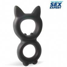 Эрекционное кольцо «Cock Ring» с петлей для мошонки, цвет черный, материал силикон, Sex Expert SEM-55266
