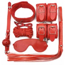 БДСМ набор 7 предметов, цвет красный, материал экокожа, Eroticon P3343R, длина 42 см.