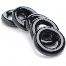 Комплект черных эрекционных колец для мошонки «Master Series Ring Master Custom Ball Stretcher Kit», 5 шт, XR Brands XRAG319-BLACK, из материала TPR, диаметр 2.54 см.