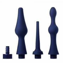 Комплект универсальных насадок «Universal 3 Piece Silicone Enema Attachment Set» для анального душа, 3 шт, CleanStream XRAD431, цвет Синий, длина 14 см., со скидкой