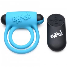 Эрекционное кольцо «Bang 28X Remote Control Vibrating Cock Ring & Bullet» с дистанционным управлением, цвет голубой, XR Brands XRAG572-Blue, длина 7.6 см., со скидкой