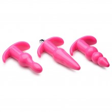 Набор фигурных анальных пробок «Frisky Thrill Trio Pink Vibrating Plug Set» с вибропулей, 3 шт, XR Brands XRAG293-Pink, длина 12.2 см., со скидкой