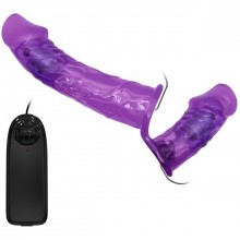 Женский фиолетовый страпон с вагинальной вибропробкой «Ultra», Baile BW-022060-1, из материала TPR, длина 17.5 см.