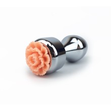 Маленькая анальная втулка с украшением в виде цветка, цвет персиковый, TAP-0058PR, бренд OEM, длина 8.3 см., со скидкой