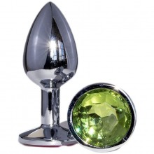 Большая серебристая анальная пробка с салатовым кристаллом, металл, TAP-0952SL, цвет Зеленый, длина 9.5 см.
