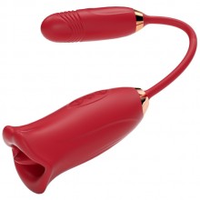 Клиторальный стимулятор «Eroticon Kuni» с язычком и виброяйцом, цвет красный, Eroticon RF12-RD, из материала Силикон, длина 15 см.