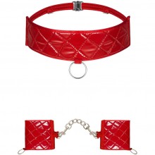 Игровой комплект «Hunteria» - наручники и чокер, Obsessive Hunteria cuffs and choker, из материала Полиуретан, цвет Красный, со скидкой