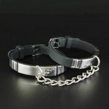 Силиконовые наручники с серебристой цепочкой, цвет черный, Sitabella 3456-1, длина 22 см., со скидкой