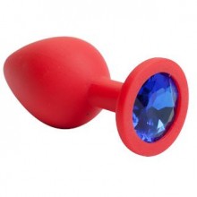 Пробка силиконовая красная с синим кристаллом, 4sexdream 47094, цвет Красный, длина 8.2 см., со скидкой