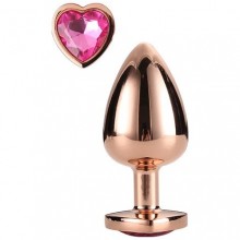 Золотистая анальная пробка с розовым кристаллом, металл, Dream Toys 21789, коллекция Gleaming Love, длина 7.1 см.