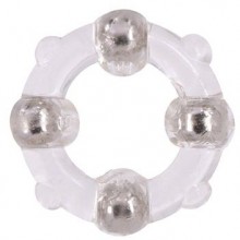 Эрекционное кольцо «MENZSTUFF STUD RING CLEAR» с 4 бусинами, Dream Toys 21180, цвет Белый, диаметр 2 см., со скидкой