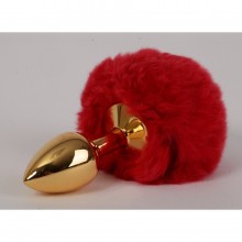 Золотистая анальная пробка «Задорный Кролик» c пушистым красным хвостом, металл, 4sexdream 47195-1, цвет Красный, длина 10 см., со скидкой