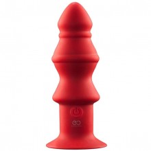 Анальный вибромассажер елочка «One Touch Rechargeable Silicone Buttplug 5inch», ребристый, цвет красный, NMC 111789, длина 12.7 см.