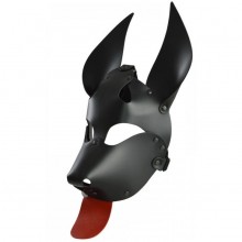 Кожаная черная маска «Дог» с красным языком, СК-Визит 3403-12, со скидкой