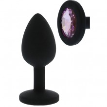 Гладкая анальная пробка «Silicone Diamond Anal Plag» с розовым кристаллом, цвет черный, Dream Toys 21685, длина 7 см.