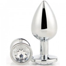 Серебристая анальная втулка «Gleaming Love» с прозрачным кристаллом, общая длина 7.1 см., Dream Toys 21785., цвет Серебристый, длина 7.1 см.