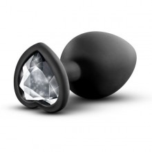 Черная анальная втулка с прозрачным кристаллом в виде сердечка «Bling Plug Small», Blush Novelties BL-95835, из материала Силикон, цвет Черный, длина 7.6 см.