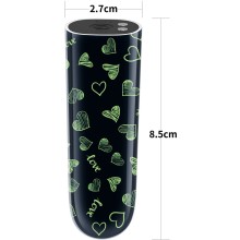 Минивибратор с рисунком Сердечки, LoveToy LV230221, из материала Пластик АБС, цвет Черный, длина 8.5 см., со скидкой