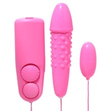 Розовые виброяйца с проводным пультом управления, Оки-Чпоки 7619011, из материала Пластик АБС, цвет Розовый, длина 13.5 см.