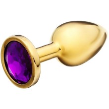 Золотистая анальная пробка с фиолетовым кристаллом, Оки-Чпоки 7577465, цвет Фиолетовый, длина 8.5 см.