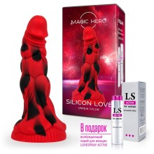 Оригинальный фаллоимитатор «Silicon Love» необычной формы, цвет красный, Magic Hero mh-13039, длина 20 см., со скидкой