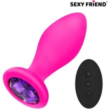 Анальная вибро-втулка «Love Play» с дистанционным пультом, цвет фуксия, кристалл фиолетовый, sf-70490-04, бренд Sexy Friend, длина 7.5 см.