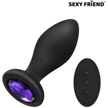 Втулка с вибрацией «Love play» с пультом ДУ и фиолетовым кристаллом, цвет черный, sf-70503-04, бренд Sexy Friend, длина 8.5 см., со скидкой
