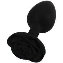 Анальная пробка с цветком розы, цвет черный, Eroticon 30283B, из материала Силикон, длина 7.5 см., со скидкой
