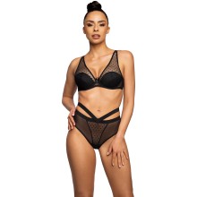 Высокие трусики-стринги Dotssy из полупрозрачного эластичного материала, декорированы стреп-лентами, 42, черный, MAT, MAT_S-3714-4 Dotssy Czarny, 42 размер, со скидкой