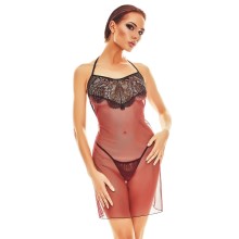 Черная с бордовым эротическая сорочка из тюля с кружевной отделкой на груди и на спине, L/XL, бордовый, Anais, An_Fantasme