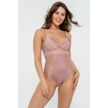 Кружевное роскошное боди с градуированными чашками пуш-ап, украшенное подвеской с кристаллом Swarovski, 75C, пудровый, Uniconf, Uniconf_BD19 Пудровый