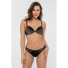 Кружевной бюстгальтер пуш-ап с удобными градуированными чашками на косточке, украшенный подвеской с кристаллом Swarovski, 80C, черный, Uniconf, Uniconf_SM31 Черный