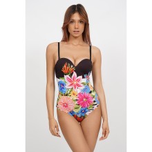 Яркий слитный купальник-балконет из коллекции Dreamy Garden с формованными чашками, 80C, черный, Uniconf, Uniconf_CBI298 V1