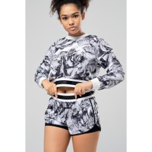 Женский спортивный кроп-топ с рукавами, M, серый, Opium, Opium_MF-96 Черно-Белый, из материала полиэстер