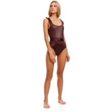 Слитный купальник со стильным однотонным поясом в виде ремня на пряжке, M, коричневый, Agua Bendita, AB_7335 Nicolette Bronzo