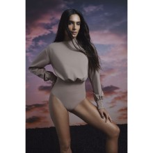 Слитный купальник с высокой горловиной и открытой спиной, с длинными рукавами и манжетами, S, коричневый, Agua Bendita, AB_8458 Erin Dust