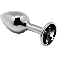 Анальная пробка серебристая из металла «Mini Metal Butt Plug Anal Pleasure Black S» с кристаллом, Adrien Lastic 70089AL, длина 7 см.