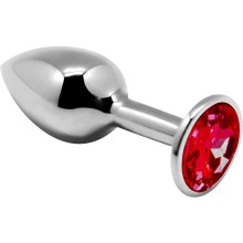 Анальная пробка с камнем красного цвета «Mini Metal Butt Plug Anal Pleasure Red S», серебристая, металл, Adrien Lastic 70088AL, длина 7 см.